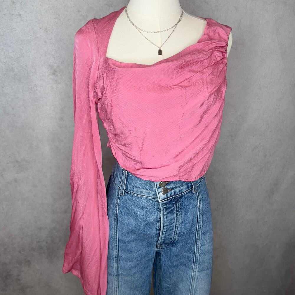 Lovers & Friends Pink One Shoulder Long Sleeve Crop Top Size Medium